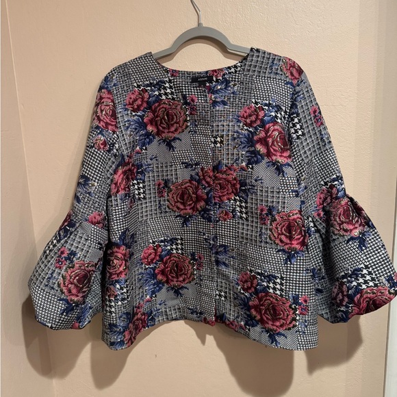 Alfani Jackets & Blazers - Alfani Glamorous Pink Floral Plaid Bell-Sleeve Jacket/Top with Shimmer